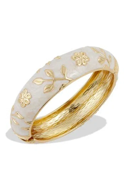 Savvy Cie Jewels Enameled Floral Hinge Bangle Bracelet In White