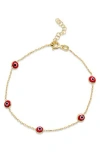 Savvy Cie Jewels 18k Gold Over Sterling Silver Red Evil Eye Bracelet In Red/yellow Gold