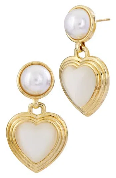 Savvy Cie Jewels Faux Pearl & Mother-of-pearl Heart Drop Earrings
