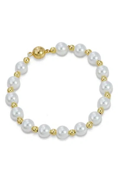 Savvy Cie Jewels Faux Pearl Beaded Station Magnetic Bracelet In Gold