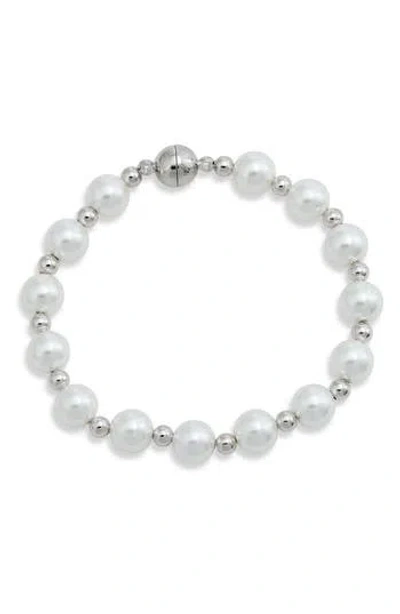 Savvy Cie Jewels Faux Pearl Beaded Station Magnetic Bracelet In Metallic