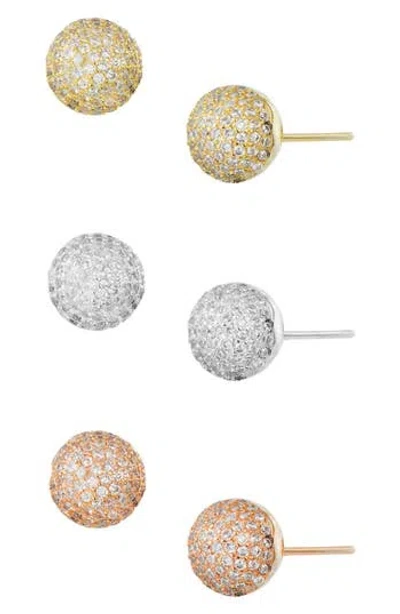 Savvy Cie Jewels Fireball Set Of 3 Stud Earrings In Yellow/rose/silver
