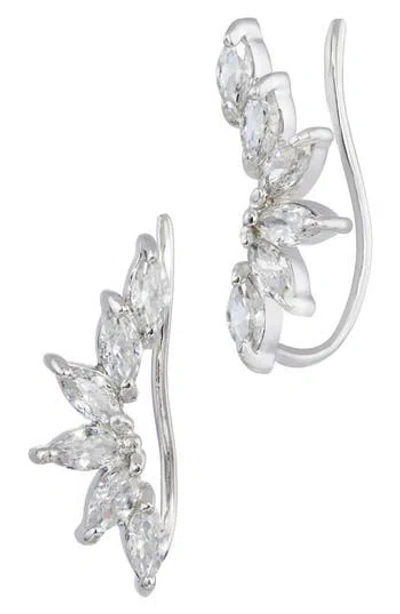 Savvy Cie Jewels Flared Pear Cubic Zirconia Ear Climbers In Silver