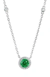 Savvy Cie Jewels Floral Faceted Cubic Zironia Halo Pendant Necklace In Green