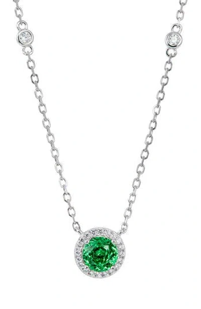 Savvy Cie Jewels Floral Faceted Cubic Zironia Halo Pendant Necklace In Green