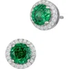 Savvy Cie Jewels Floral Faceted Round Cubic Zirconia Halo Stud Earrings In Green