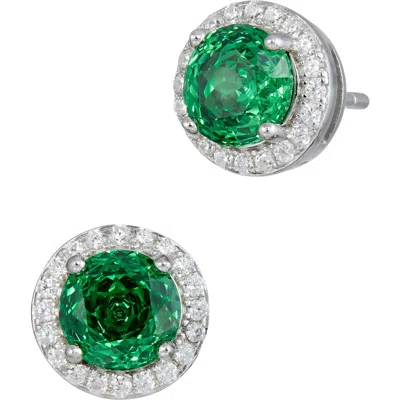 Savvy Cie Jewels Floral Faceted Round Cubic Zirconia Halo Stud Earrings In Green