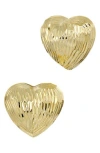 Savvy Cie Jewels Fluted Bold Domed Heart Stud Earrings In Gold