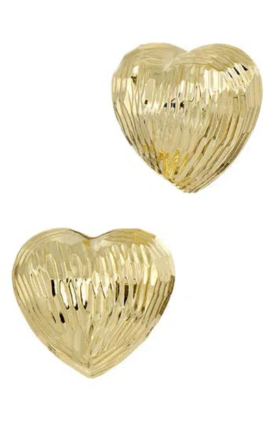 Savvy Cie Jewels Fluted Bold Domed Heart Stud Earrings In Gold