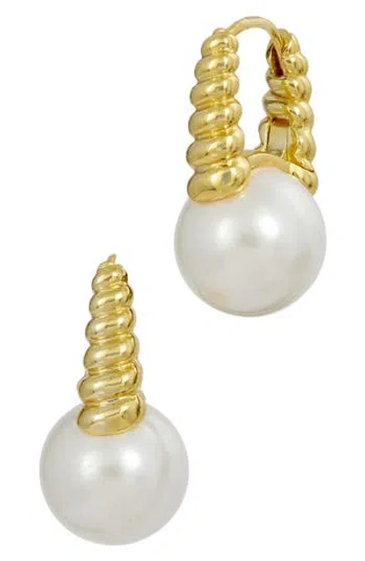 Savvy Cie Jewels Fluted Faux Pearl Drop Earrings In Gold