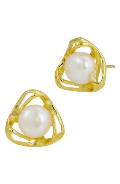 Savvy Cie Jewels Freshwater Pearl Stud Earrings In Yellow
