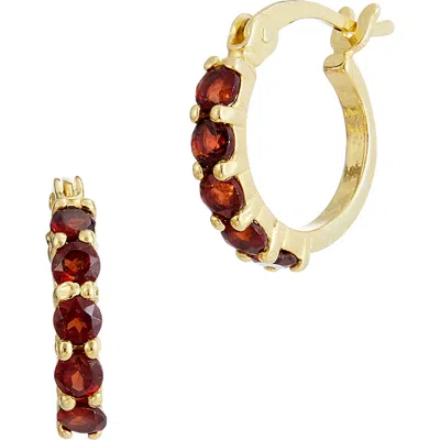Savvy Cie Jewels Garnet Cubic Zirconia Hoop Earrings In Gold