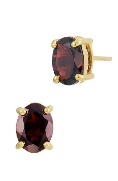 Savvy Cie Jewels Garnet Stud Earrings In Gold