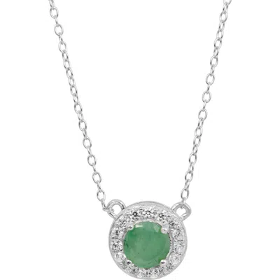 Savvy Cie Jewels Gemstone Halo Pendant Necklace In Green