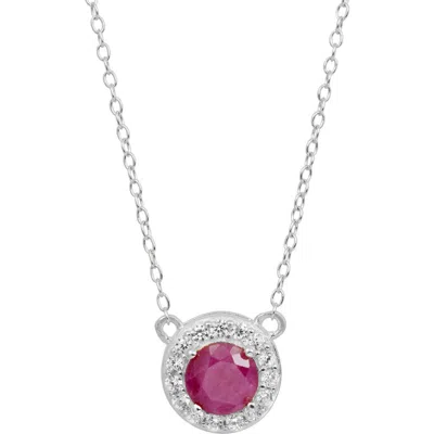 Savvy Cie Jewels Gemstone Halo Pendant Necklace In Pink