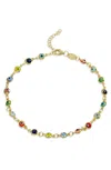 Savvy Cie Jewels Gold Over Sterling Silver Multi Color Evil Eye Anklet In Green