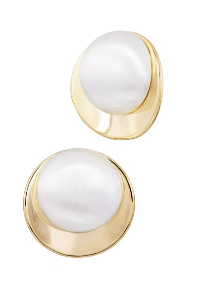 Savvy Cie Jewels Gold Plated And Rhodium Big Oval Button Earrings