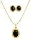 Savvy Cie Jewels Gold Plated Ball Necklace With Black Onyx Pendant And Matching Earrings In Multi