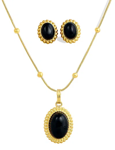 Savvy Cie Jewels Gold Plated Ball Necklace With Black Onyx Pendant And Matching Earrings
