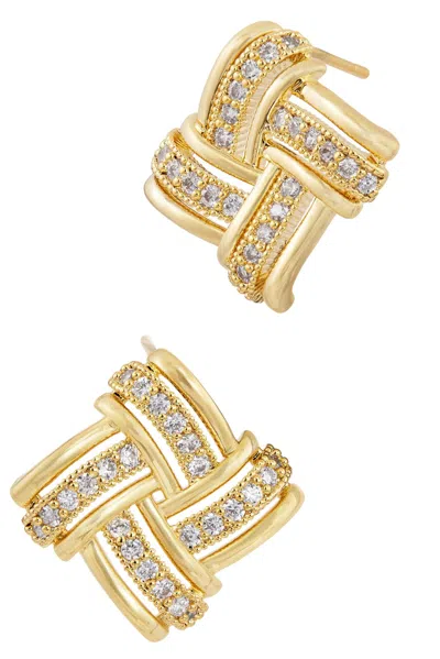 Savvy Cie Jewels Gold Plated Basketweave White Cz Stud Earrings In Red