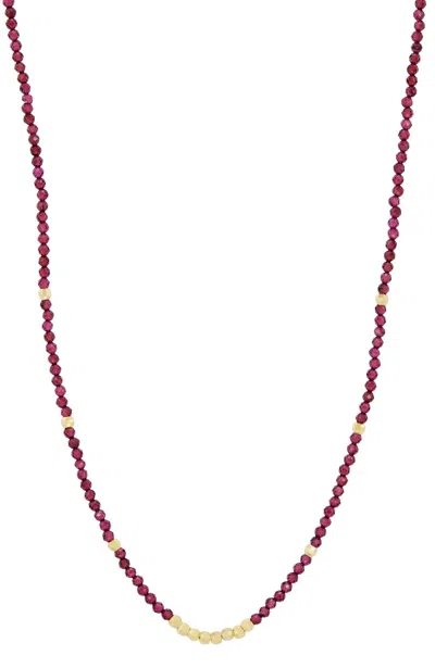 Savvy Cie Jewels Gold Plated Over Brass Garnet Beads And Gold Color Beads Anklet In Red
