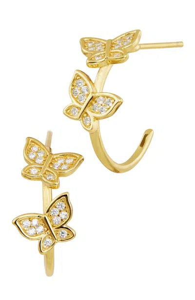 Savvy Cie Jewels Gold Plated Over Sterling Silver .925 Pave Butterfly Hoops
