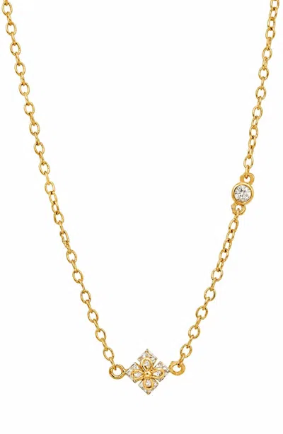 Savvy Cie Jewels Gold Plated Over Sterling Silver .925 Princess Quadrant Pendant White Cz Accent Necklace