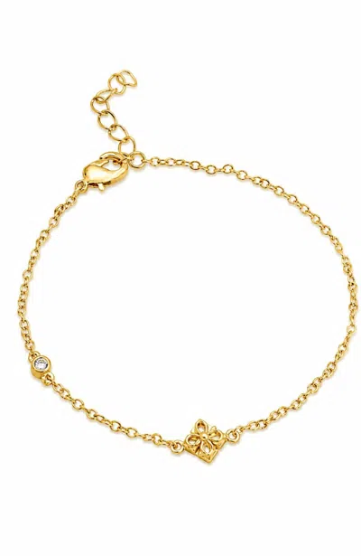 Savvy Cie Jewels Gold Plated Over Sterling Silver .925 Princess Quadrant White Cz Accent Bracelet