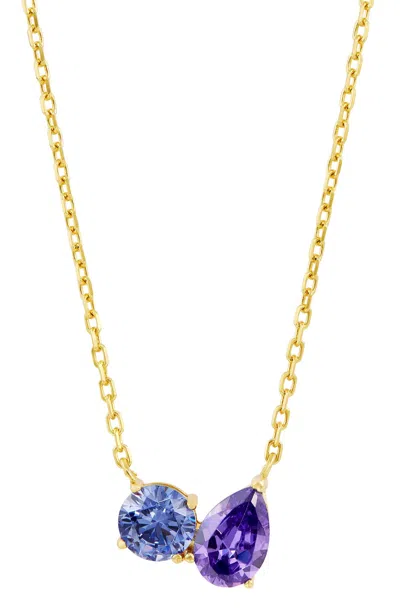 Savvy Cie Jewels Gold Plated Over Sterling Silver .925 Toi Et Moi Round And Pear Multi Color Cz Pendant Nacklace