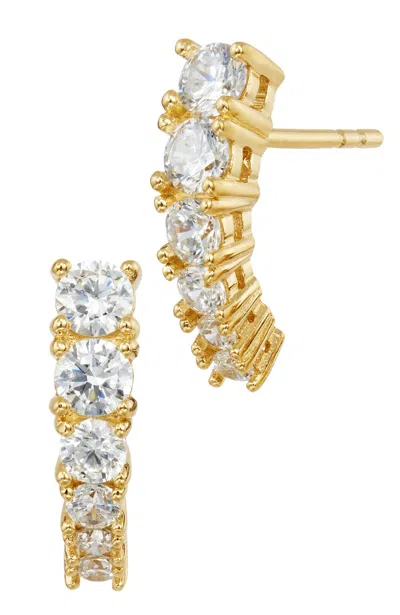 Savvy Cie Jewels Gold Plated Over Sterling Silver .925 White Cz Arced Stud Earrings