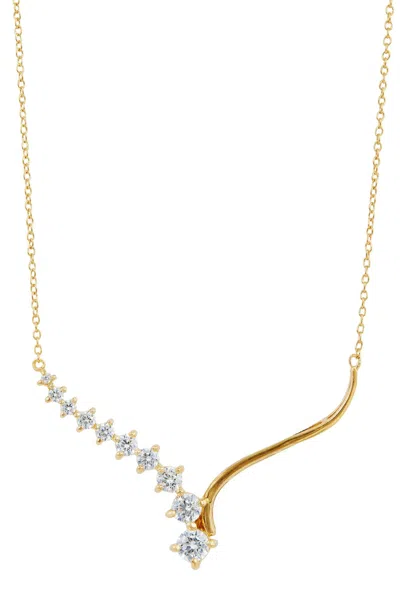 Savvy Cie Jewels Gold Plated Over Sterling Silver .925 White Cz Graduated Curved Bar Necklace