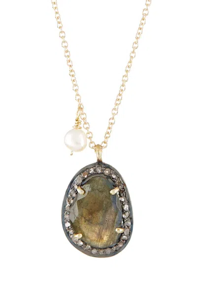 Savvy Cie Jewels Gold Plated Over Sterling Silver Labradorite And Mop Necklace