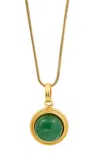 Savvy Cie Jewels Gold Plated Round Green Aventurine Pendant With Snake Chain In Multi