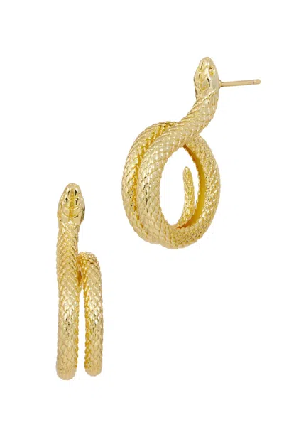Savvy Cie Jewels Gold Plated Snake Earring In Yellow