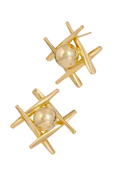 Savvy Cie Jewels Gold Plated Tic-tac-toe Earring In Yellow