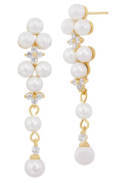 Savvy Cie Jewels Gold Plated With Faux Pearls And Cz Cascade Dangle Earring In Pink