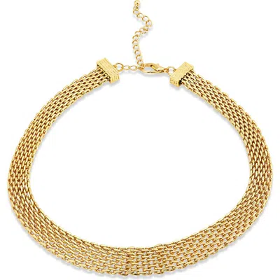 Savvy Cie Jewels 18k Yellow Gold Plated Mesh Greek Key Statement Necklace
