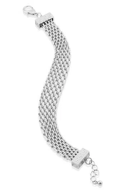 Savvy Cie Jewels Greek Key Mesh Chain Bracelet In Metallic