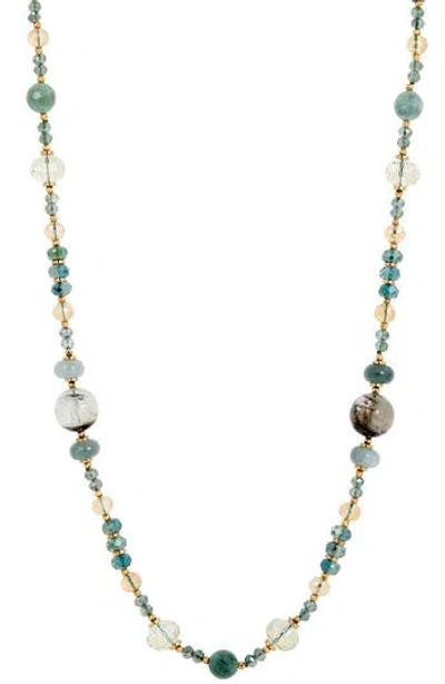 Savvy Cie Jewels Green Quartz & Jade Bead Necklace In Yellow