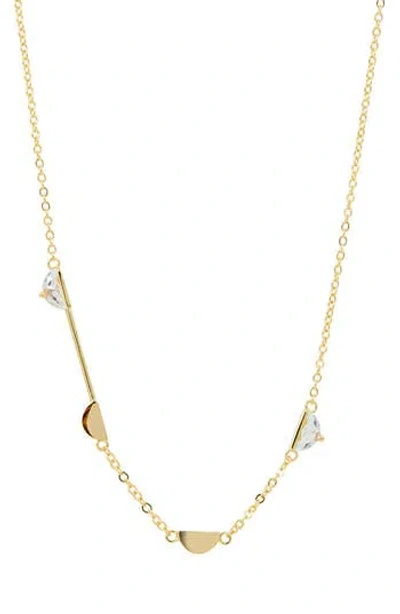 Savvy Cie Jewels Half Moon Station Chain Necklace In Gold