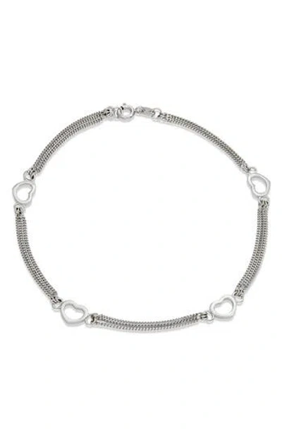 Savvy Cie Jewels Heart Charm Chain Anklet In Silver