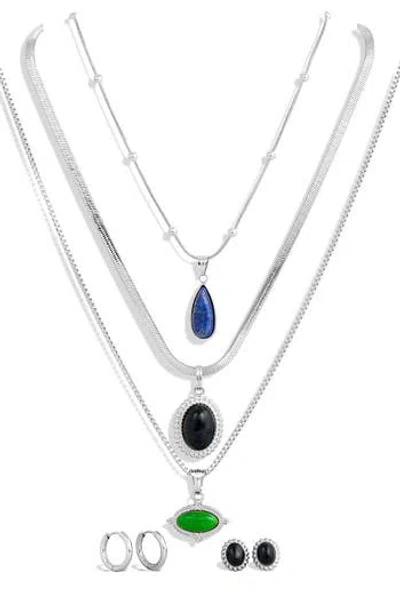 Savvy Cie Jewels Holiday Semiprecious Stone Pendants, Chains & Earrings 8-piece Set In White