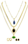 Savvy Cie Jewels Holiday Semiprecious Stone Pendants, Chains & Earrings 8-piece Set In Yellow