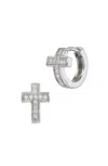 Savvy Cie Jewels Italian Sterling Silver White Cz Cross Huggie Earrings In White