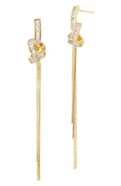 Savvy Cie Jewels Knotted Cubic Zirconia Drop Earrings In Gold