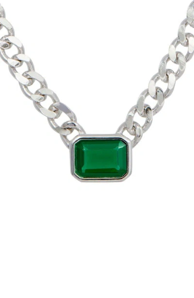 Savvy Cie Jewels Lab Grown Emerald Chain Necklace In White