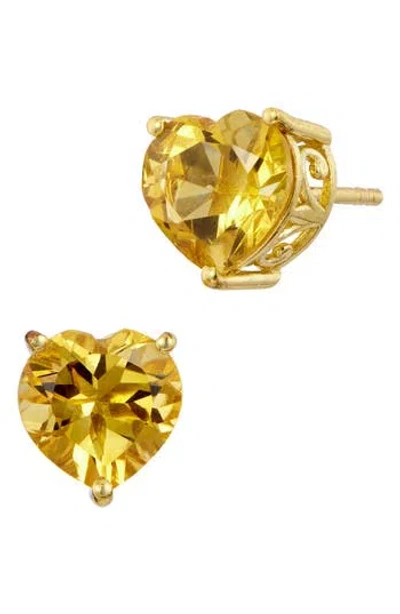 Savvy Cie Jewels Madeira Citrine Heart Stud Earrings In Yellow