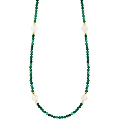 Savvy Cie Jewels Malachite & Cultured Pearl Beaded Necklace In Gold