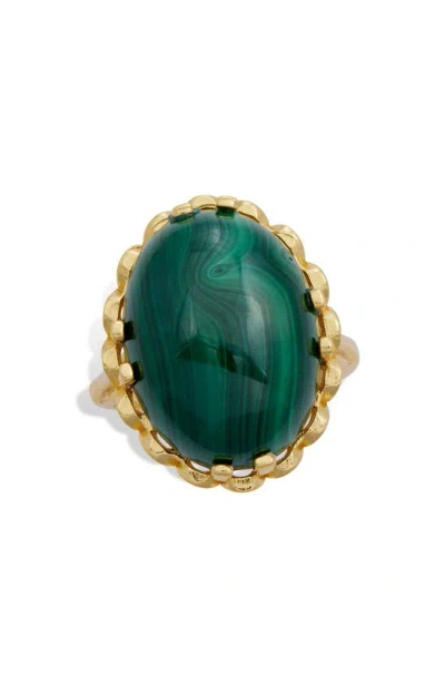 Savvy Cie Jewels Malachite Cabochon Ring In Green/yellow