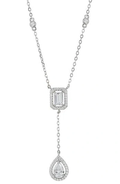 Savvy Cie Jewels Mixed Cut Cubic Zirconia Y-necklace In Metallic